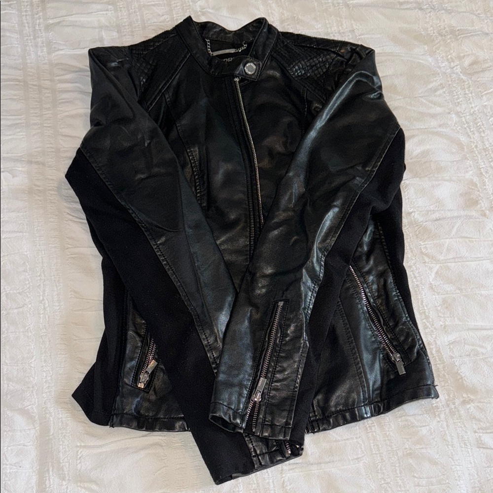Express Black Leather Motorcycle Jacket with Glossy Finish